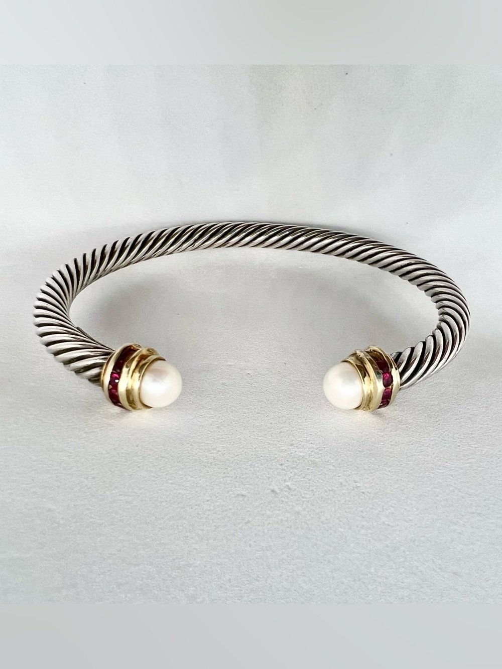 David Yurman 5mm Pearl Bracelet With Ruby And Gold